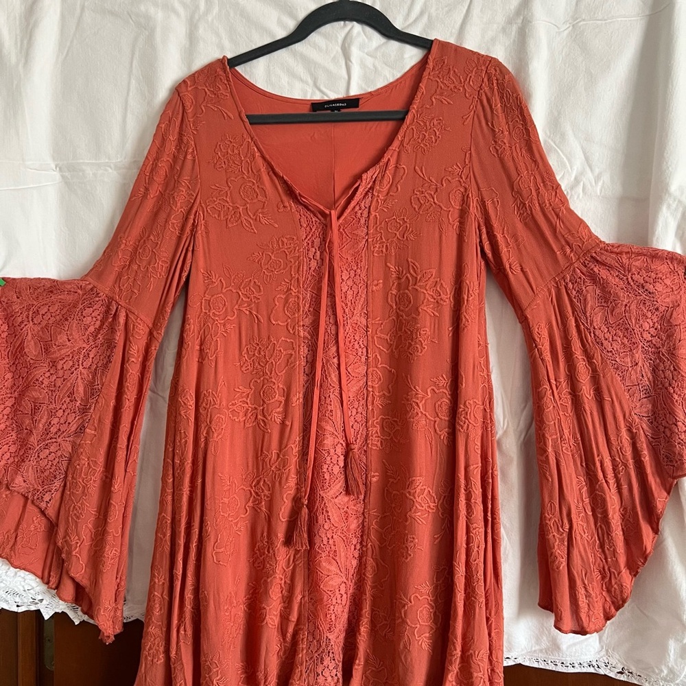 Olivaceous Lace Bell Sleeve Blouse in Terracotta